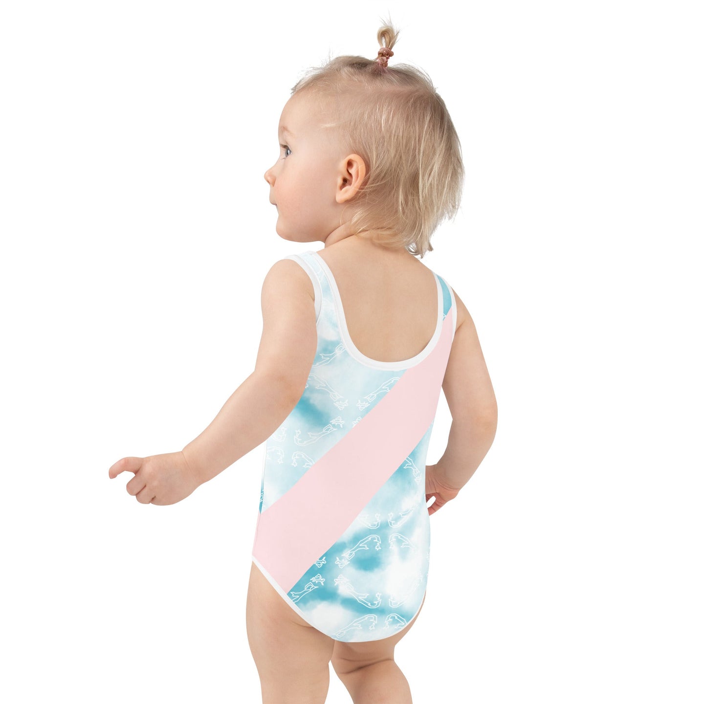 ELLE F WADE P ELLE PINK I MISS BERMUDA KID'S SWIMSUIT, Sky Map, White SteevTeez