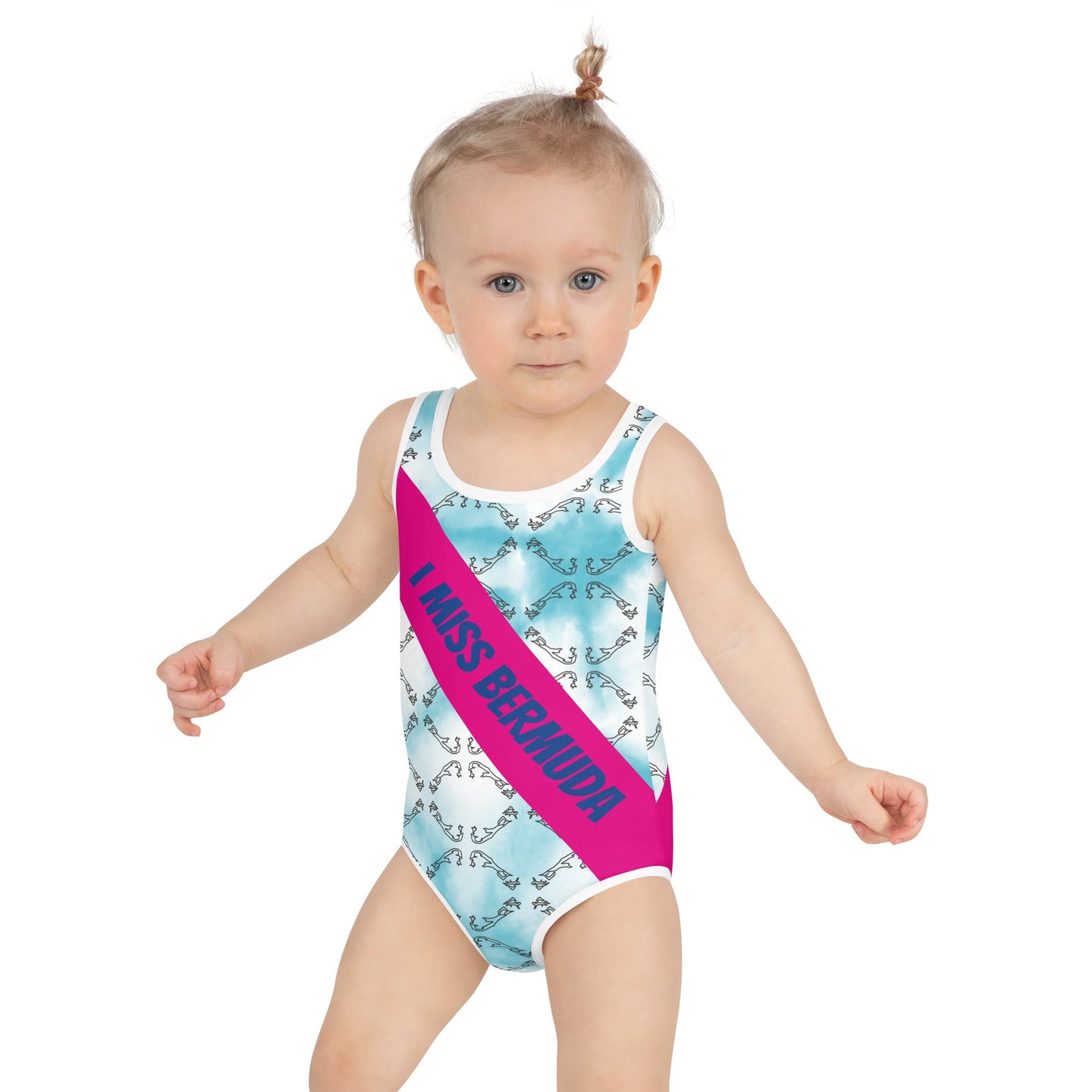 ELLE F WADE P PELLE PINK I MISS BERMUDA KID'S SWIMSUIT, Sky Map, Black SteevTeez