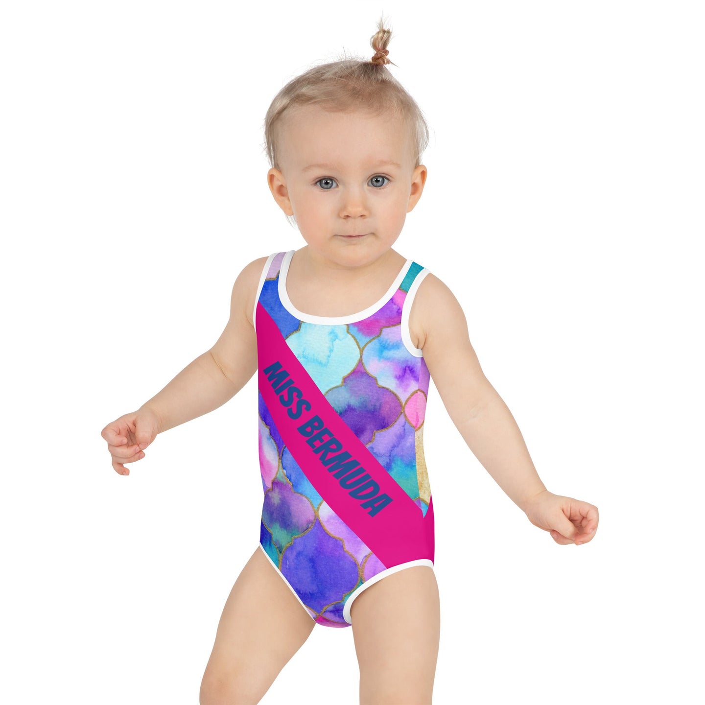 ELLE F WADE P ELLE PINK MISS BERMUDA KID'S SWIMSUIT, Arabic Multi SteevTeez