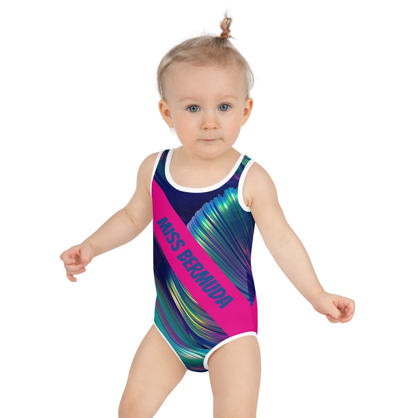 ELLE F WADE P ELLE PINK MISS BERMUDA KID'S SWIMSUIT, Swirl SteevTeez