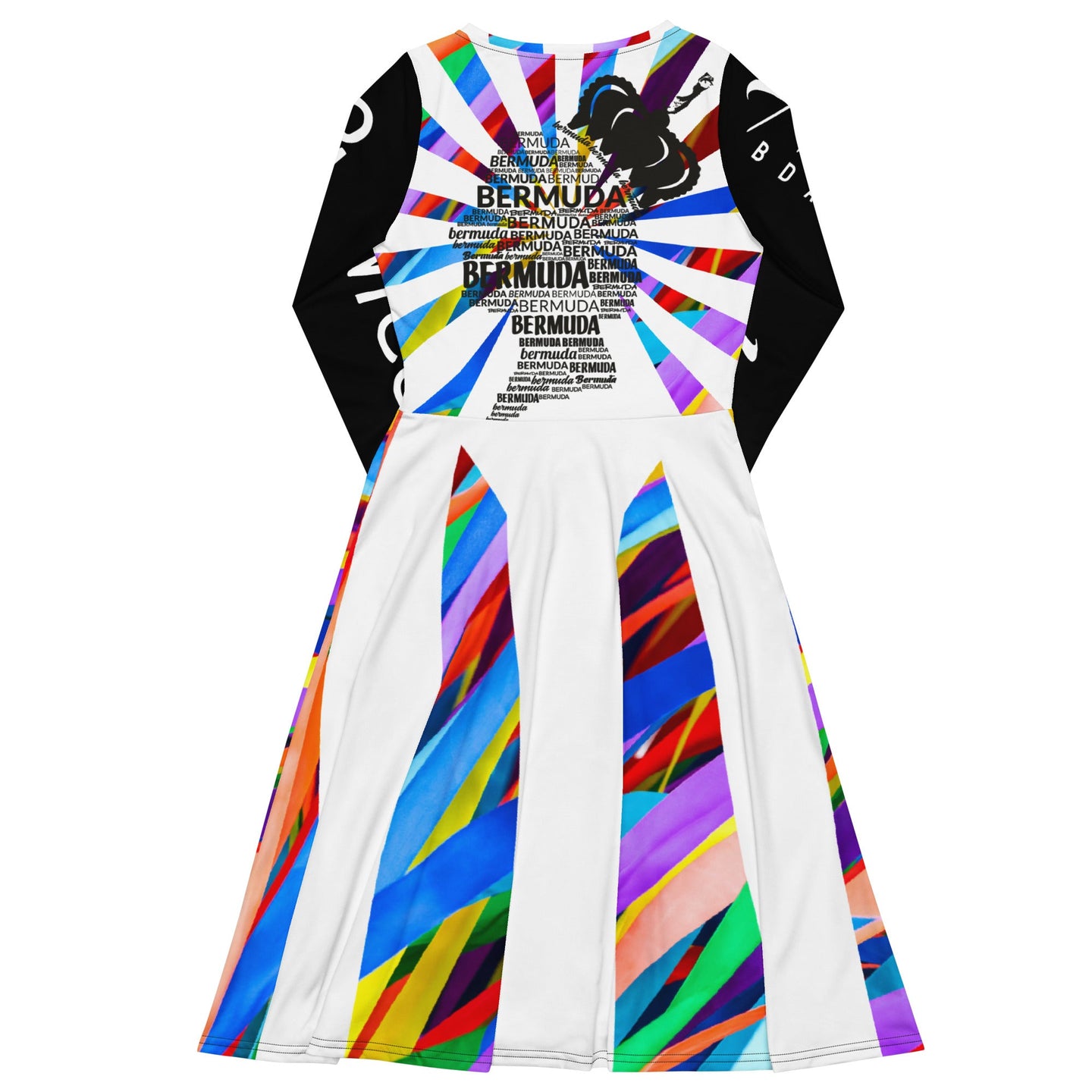 CHURCH & STATE GOM-BAE WITH BLACK QUEENAHBDA ON BACK MIDI DRESS, Multi/White, Black Sleeve SteevTeez