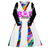 CHURCH & STATE GOM-BAE WITH BLACK QUEENAHBDA ON BACK MIDI DRESS, Multi/White, Black Sleeve SteevTeez